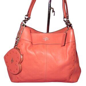 Coach Lexy Shoulder Bag studded Refined pebble  Coral leather & matching purse